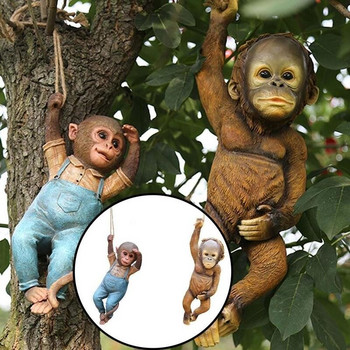 Външна градинска декорация Дърво Висулка Творческа симулация Скулптура на животни Смола Малка маймуна Аксесоари за пасторална декорация