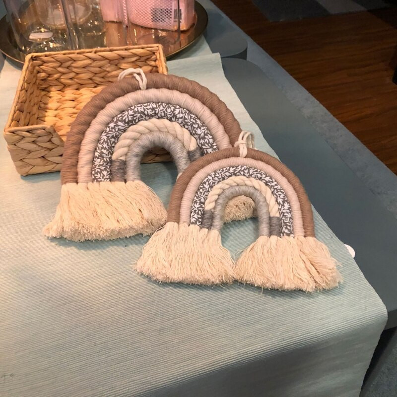Decorarea camerei nordice frânghie din bumbac țesute manual Decorație pentru agățat curcubeu Decor pentru agățat pe perete Recuzită foto