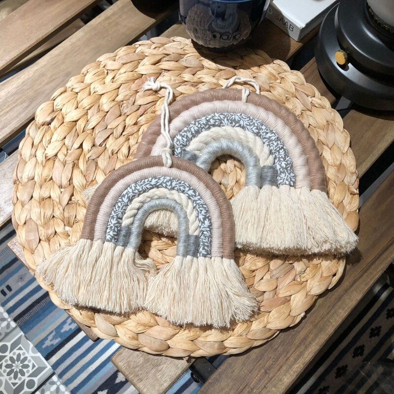 Decorarea camerei nordice frânghie din bumbac țesute manual Decorație pentru agățat curcubeu Decor pentru agățat pe perete Recuzită foto
