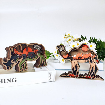 Коледен дървен динозавър Трицератопс Горско животно Аксесоари за домашен декор Аксесоари за бюро Фигурки Интериорни миниатюрни предмети