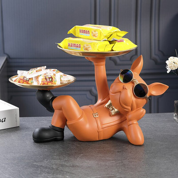 Creative Fortune Dog Double Tray Resin Dog Sculpture Statue Ключ за съхранение на бижута Държач Животни Занаяти Орнамент Начало Декор Подарък