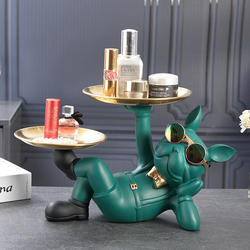Kreatív Fortune Dog Dupla tálcás gyanta kutyaszobor szobor tároló kulcs ékszertartó állati kézműves díszek lakberendezési ajándék