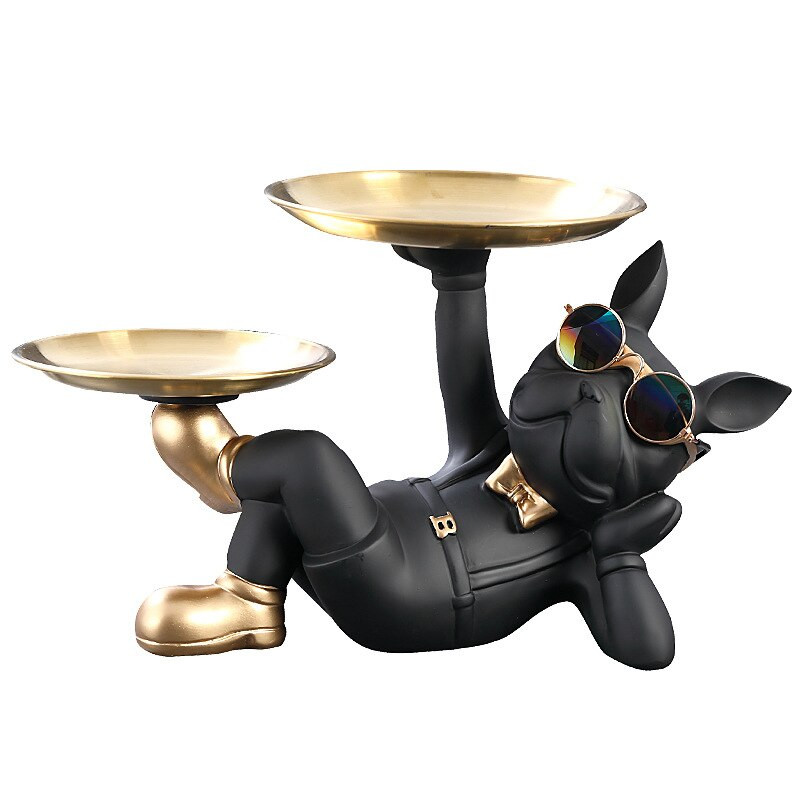 Kreatív Fortune Dog Dupla tálcás gyanta kutyaszobor szobor tároló kulcs ékszertartó állati kézműves díszek lakberendezési ajándék