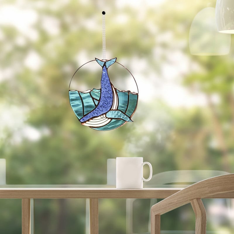 Akril bálna őszi kerek formájú szélcsengő Gyönyörű szivárványos napfogó ablak függő dekorációk művészet nappali díszek