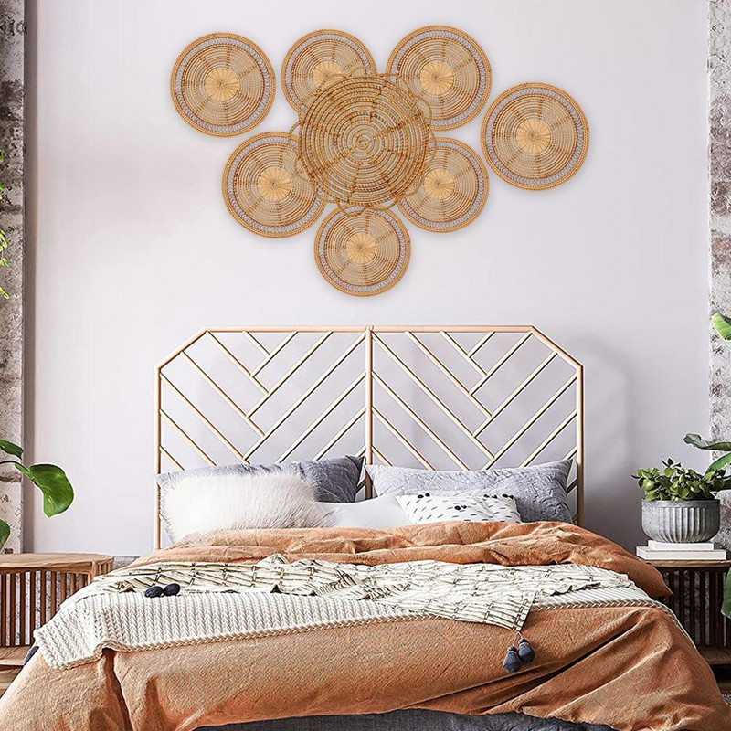 Ins Õlgrotangist seinakaunistused Kootud seinakorv Rotangist kootud seinarippumismatt Käsitsi kootud ümmargune rotangist käsitöö Kodukaunistuse ornament