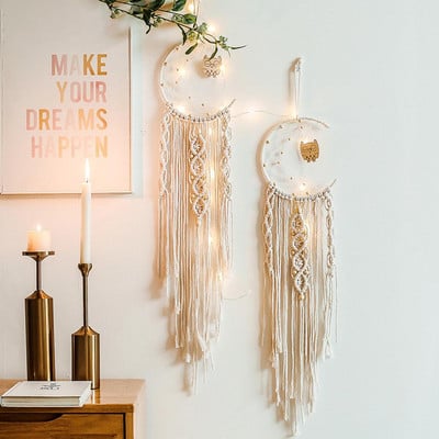 Μενταγιόν Bohemian Dream Catcher Ταπετσαρία διακόσμησης τοίχου σπιτιού Χειροποίητη ταπετσαρία από βαμβακερό σχοινί Nordic διακόσμηση Δώρο για μαθητές