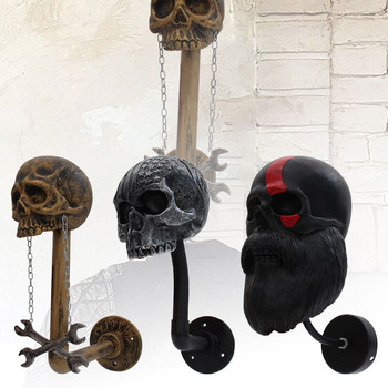 Κράνος μοτοσικλέτας Skull with Beard-Helmet Rack, Μοτοσικλέτα Skull Helmet Holder Διακόσμηση σπιτιού Διακόσμηση σαλονιού