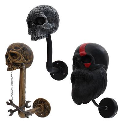 Κράνος μοτοσικλέτας Skull with Beard-Helmet Rack, Μοτοσικλέτα Skull Helmet Holder Διακόσμηση σπιτιού Διακόσμηση σαλονιού