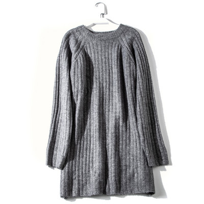 Casual γυναικείο πουλόβερ με οβάλ λαιμόκοψη - γκρι και καφέ χρώμα