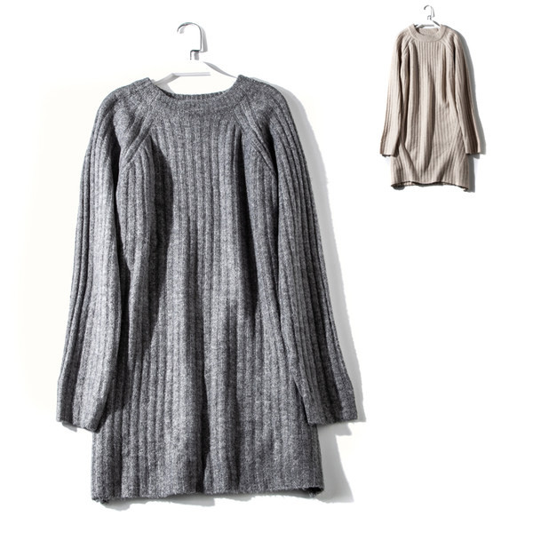 Casual γυναικείο πουλόβερ με οβάλ λαιμόκοψη - γκρι και καφέ χρώμα