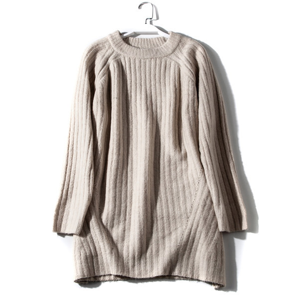 Casual γυναικείο πουλόβερ με οβάλ λαιμόκοψη - γκρι και καφέ χρώμα