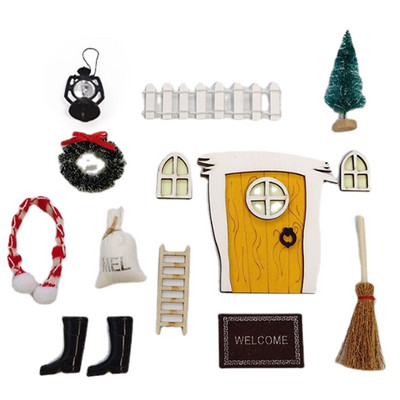 Tooth Fairy Door Kit Elf Door Garden Decor Μινιατούρα Πόρτας Fairy Αξεσουάρ κήπου με μίνι χριστουγεννιάτικο δέντρο
