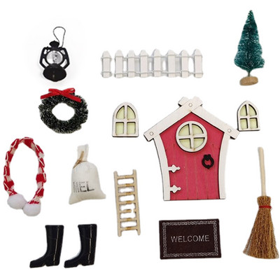 Tooth Fairy Door Kit Elf Door Garden Decor Μινιατούρα Πόρτας Fairy Αξεσουάρ κήπου με μίνι χριστουγεννιάτικο δέντρο