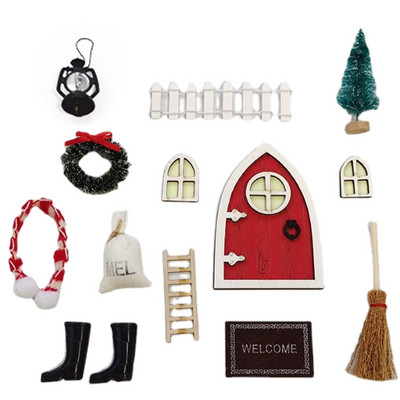 Tooth Fairy Door Kit Elf Door Garden Decor Μινιατούρα Πόρτας Fairy Αξεσουάρ κήπου με μίνι χριστουγεννιάτικο δέντρο