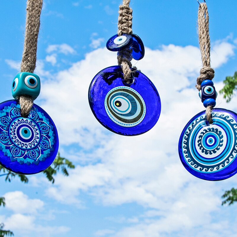 H&D Glass Turkish Blue Evil Eye Medál Lucky Amulett falra akasztható Talisman Boho Otthoni Irodai Dekoráció Védelem Ajándék Autós Varázslatok