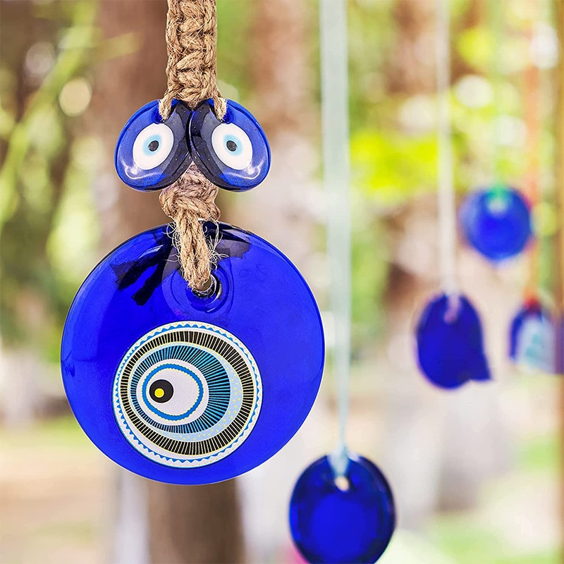 H&D Glass Turkish Blue Evil Eye Medál Lucky Amulett falra akasztható Talisman Boho Otthoni Irodai Dekoráció Védelem Ajándék Autós Varázslatok