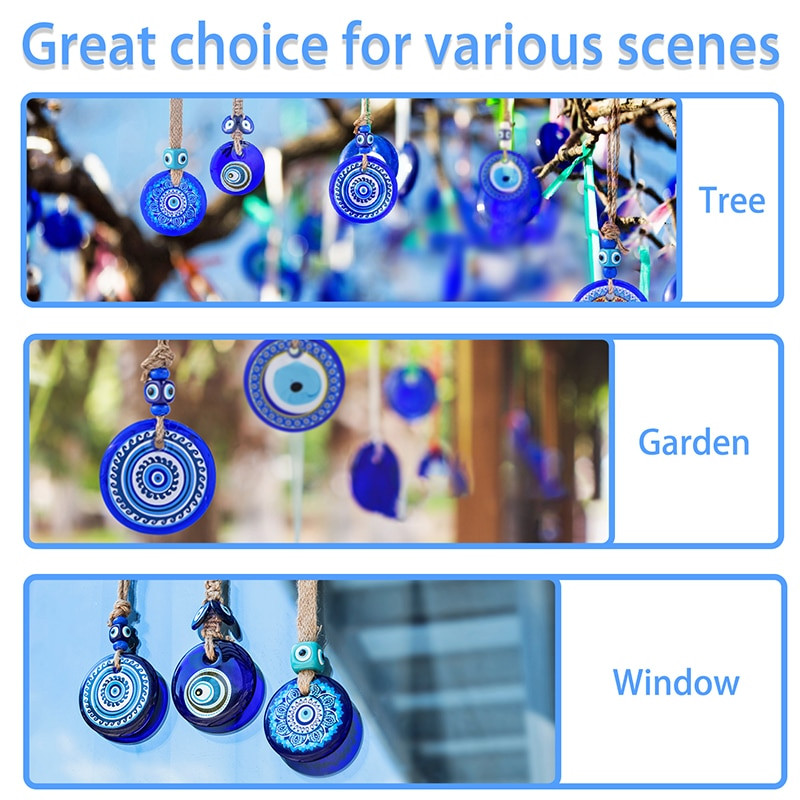 H&D Glass Turkish Blue Evil Eye Medál Lucky Amulett falra akasztható Talisman Boho Otthoni Irodai Dekoráció Védelem Ajándék Autós Varázslatok