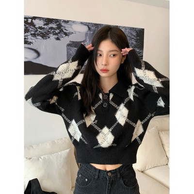 Pulover de toamna iarna cu nasturi si guler