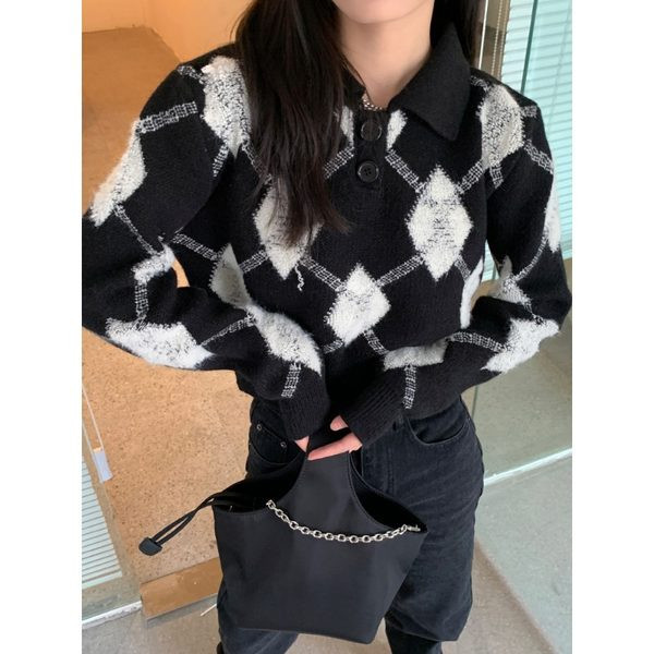 Pulover de toamna iarna cu nasturi si guler