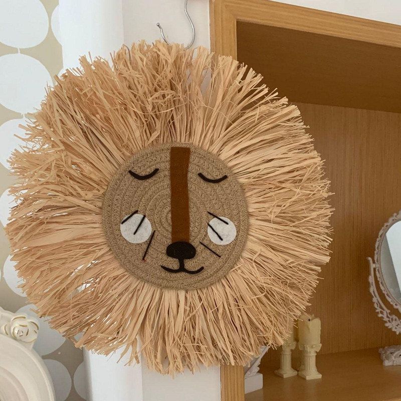 Kézzel szőtt rajzfilm szalma otthoni fali művészet függő pamutszál gobelin dekor