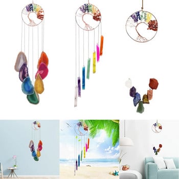 Wind Chime Tree of Life Κρυστάλλινος Αχάτης σε φέτες Κρεμάστρα τοίχου Ρέικι 7 Τσάκρα Πέτρα για διακόσμηση σπιτιού Παράθυρο Στολίδι γραφείου