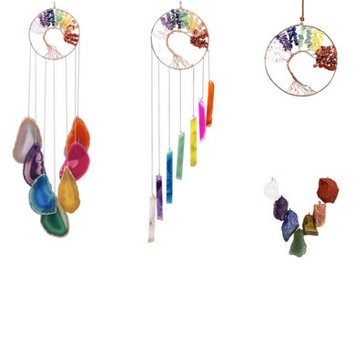 Wind Chime Tree of Life Κρυστάλλινος Αχάτης σε φέτες Κρεμάστρα τοίχου Ρέικι 7 Τσάκρα Πέτρα για διακόσμηση σπιτιού Παράθυρο Στολίδι γραφείου