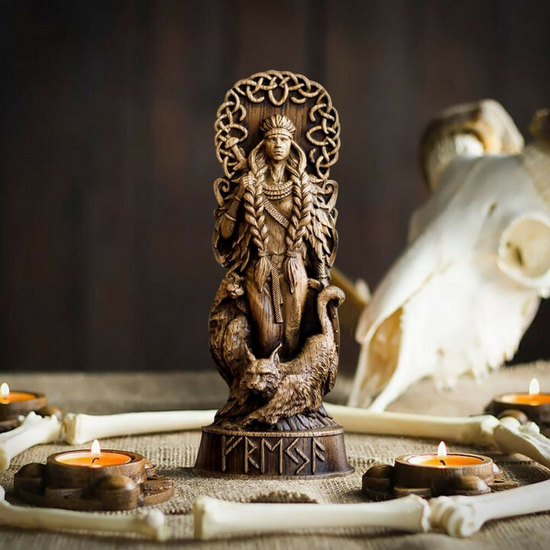 Ornamente din rășină Panteon Statuie Freyja Zei nordici Sculptură Altar Păgân Asatru Zei Viking Zeițe Sculptură Scandinavă