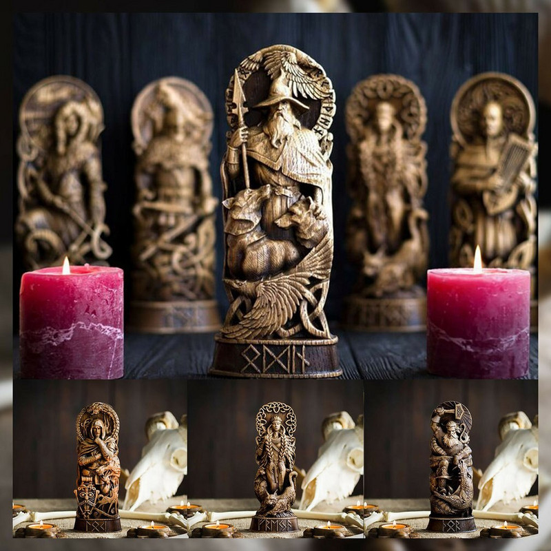 Ornamente din rășină Panteon Statuie Freyja Zei nordici Sculptură Altar Păgân Asatru Zei Viking Zeițe Sculptură Scandinavă
