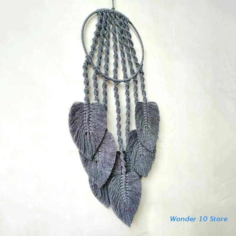 Makramé falra akasztható álomfogó, kézzel készített szőtt 7 leveles bojt kárpit gyerekszoba esküvői dekorációhoz