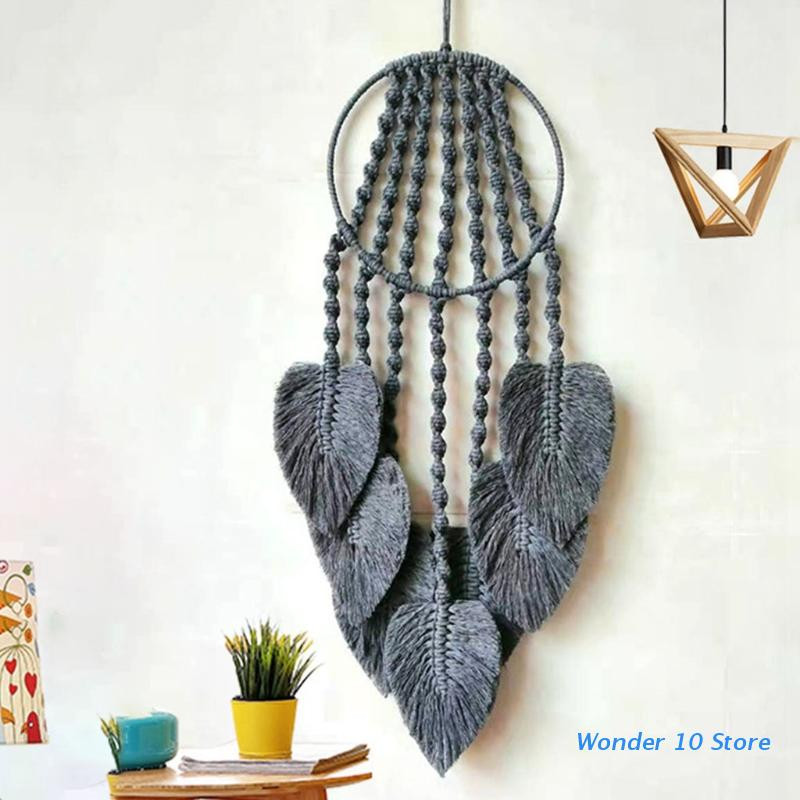 Makramé falra akasztható álomfogó, kézzel készített szőtt 7 leveles bojt kárpit gyerekszoba esküvői dekorációhoz