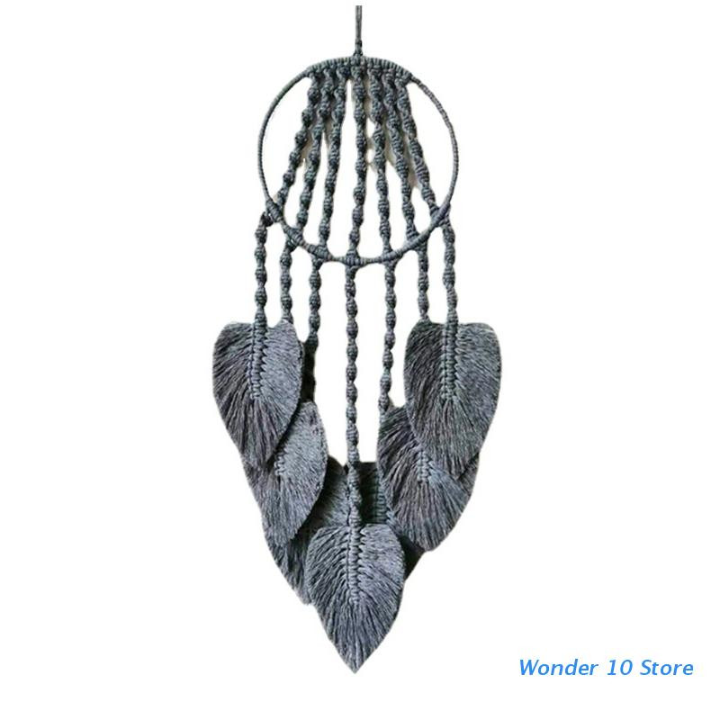 Makramé falra akasztható álomfogó, kézzel készített szőtt 7 leveles bojt kárpit gyerekszoba esküvői dekorációhoz