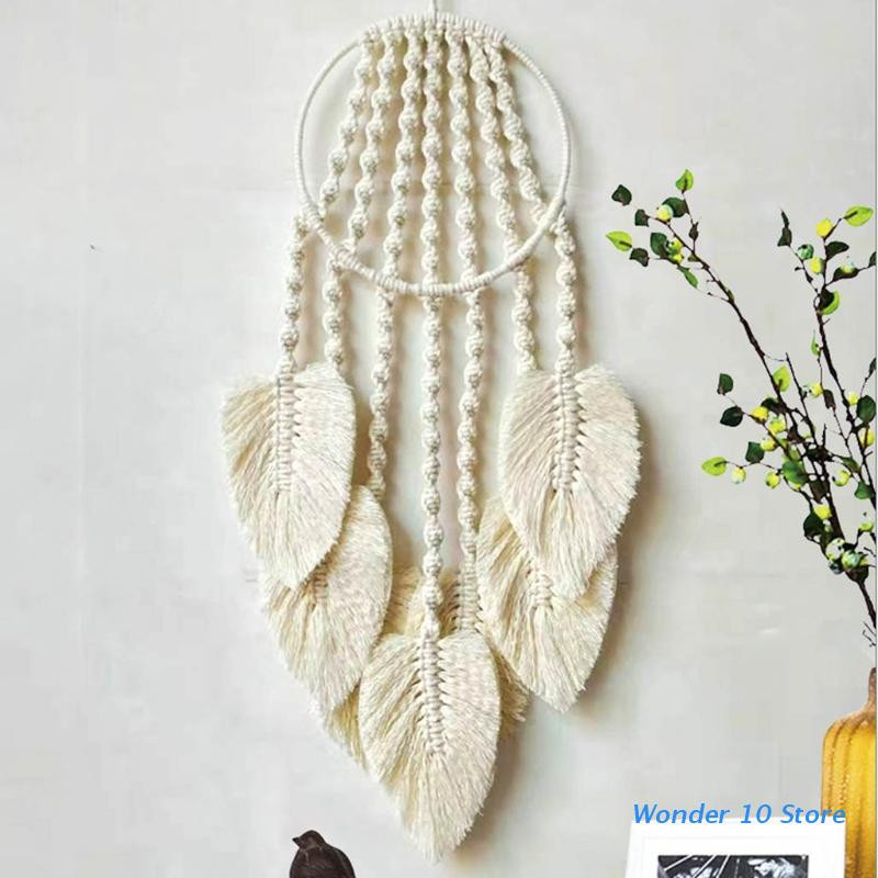 Makramé falra akasztható álomfogó, kézzel készített szőtt 7 leveles bojt kárpit gyerekszoba esküvői dekorációhoz