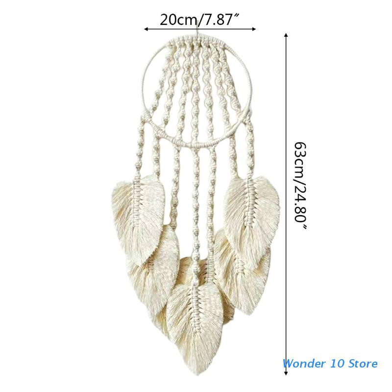 Makramé falra akasztható álomfogó, kézzel készített szőtt 7 leveles bojt kárpit gyerekszoba esküvői dekorációhoz