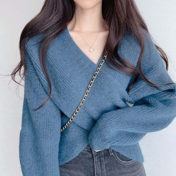 Model nou de pulover elegant cu decolteu în V pentru femei