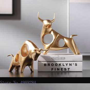 Δημιουργική ρητίνη Γλυπτό Ζώων Αφηρημένη Προσομοίωση Άγαλμα Ταύρου Βοοειδών Χρυσό Κοίλο Μοντέρνο Αξεσουάρ Διακόσμησης Σπιτιού Ευρωπαϊκό