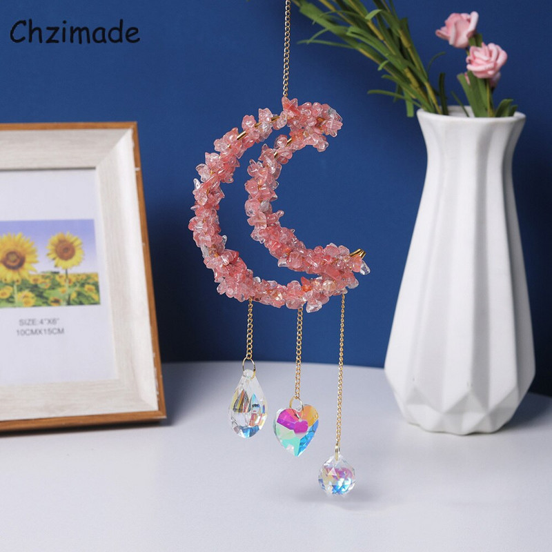 Chzimade 1 buc cristale rotunde de lună clopoței de vânt agățat cu prismă de captare a soarelui candelabru de captare a soarelui lucrat manual pentru decorarea grădinii de acasă