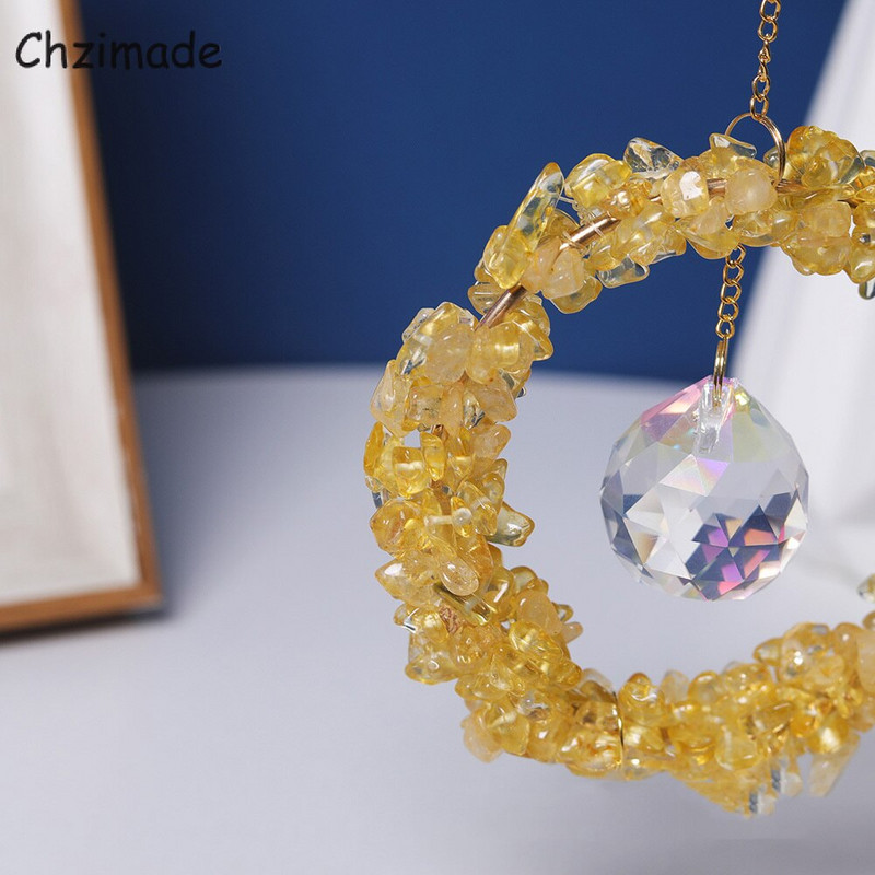 Chzimade 1 buc cristale rotunde de lună clopoței de vânt agățat cu prismă de captare a soarelui candelabru de captare a soarelui lucrat manual pentru decorarea grădinii de acasă