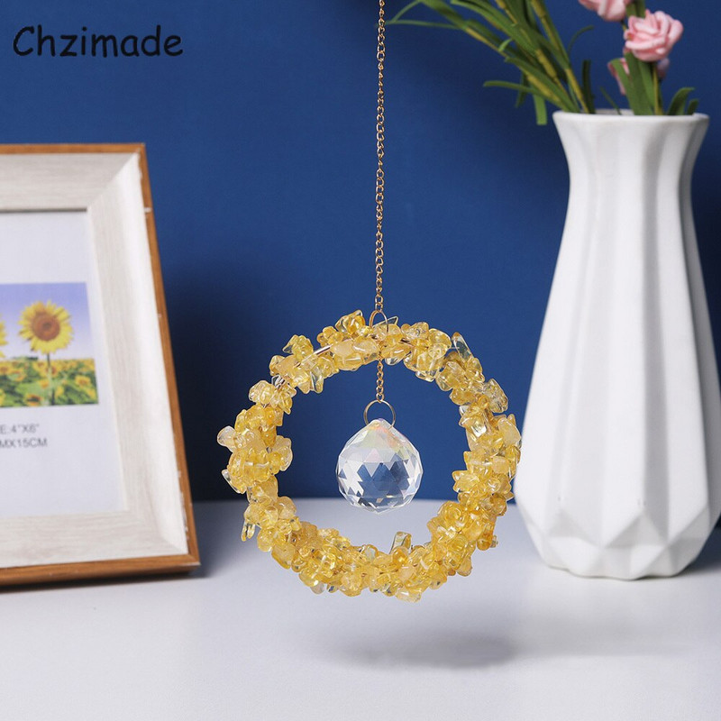 Chzimade 1 buc cristale rotunde de lună clopoței de vânt agățat cu prismă de captare a soarelui candelabru de captare a soarelui lucrat manual pentru decorarea grădinii de acasă