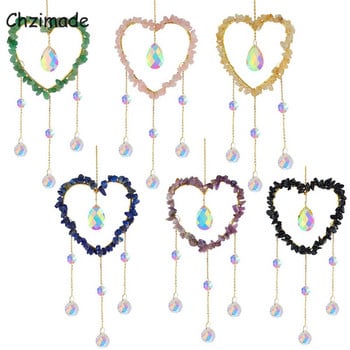 Chzimade Crystal Crystal Natural Stone Wind Chimes Heart Amethyst Windchimes Sun Catcher Πρίσμα κρεμαστά κουρτίνες Κρεμαστό προμήθειες κατασκευής