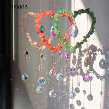 Chzimade Crystal Crystal Natural Stone Wind Chimes Heart Amethyst Windchimes Sun Catcher Πρίσμα κρεμαστά κουρτίνες Κρεμαστό προμήθειες κατασκευής