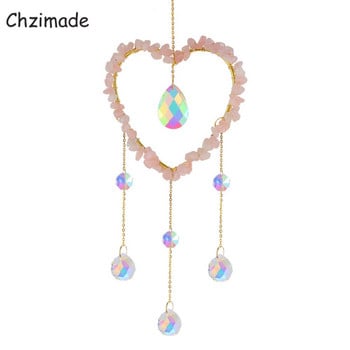 Chzimade Crystal Crystal Natural Stone Wind Chimes Heart Amethyst Windchimes Sun Catcher Πρίσμα κρεμαστά κουρτίνες Κρεμαστό προμήθειες κατασκευής