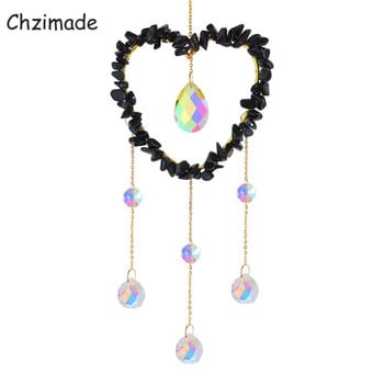 Chzimade Crystal Crystal Natural Stone Wind Chimes Heart Amethyst Windchimes Sun Catcher Πρίσμα κρεμαστά κουρτίνες Κρεμαστό προμήθειες κατασκευής