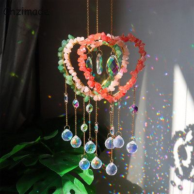 Chzimade Crystal Crystal Natural Stone Wind Chimes Heart Amethyst Windchimes Sun Catcher Πρίσμα κρεμαστά κουρτίνες Κρεμαστό προμήθειες κατασκευής