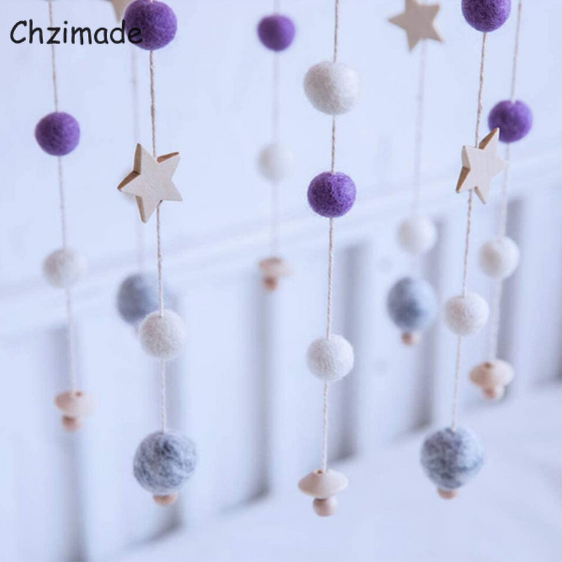 Chzimade Element de recuzită pentru bile din pâslă, clopoței de vânt realizat manual, clopoțel de pat, decorare suspendată pentru cameră de copii, artizanat nordic