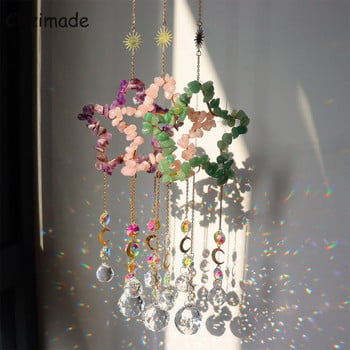 Chzimade Crystal Wind Chime Star Sun Catcher Φυσική Πέτρα Πεντάγραμμο Windchimes Prisms Κρεμαστό Diy Light Catcher Rainbow Hanging