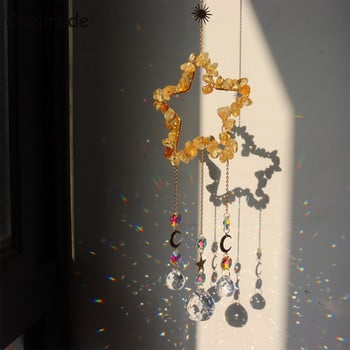 Chzimade Crystal Wind Chime Star Sun Catcher Φυσική Πέτρα Πεντάγραμμο Windchimes Prisms Κρεμαστό Diy Light Catcher Rainbow Hanging