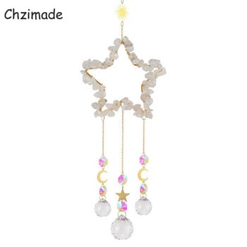 Chzimade Crystal Wind Chime Star Sun Catcher Φυσική Πέτρα Πεντάγραμμο Windchimes Prisms Κρεμαστό Diy Light Catcher Rainbow Hanging