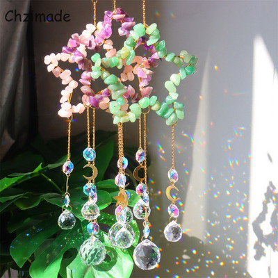 Chzimade Crystal Wind Chime Star Sun Catcher Φυσική Πέτρα Πεντάγραμμο Windchimes Prisms Κρεμαστό Diy Light Catcher Rainbow Hanging