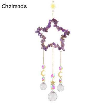 Chzimade kristály szélcsengő csillag napfogó természetes kő Pentagram szélcsengő prizmák medál barkács fényfogó szivárvány függő