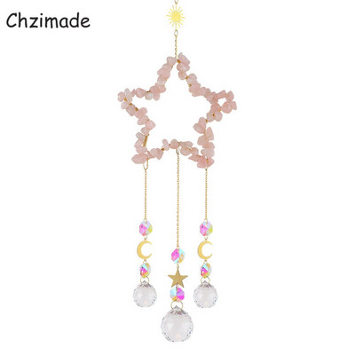 Chzimade kristály szélcsengő csillag napfogó természetes kő Pentagram szélcsengő prizmák medál barkács fényfogó szivárvány függő
